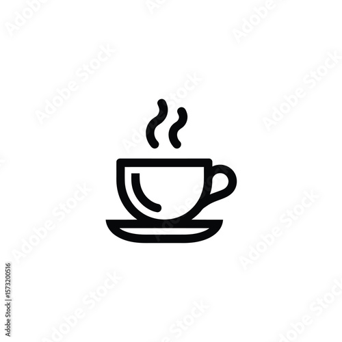 Cup on Saucer with Steam Icon Black Line Art Coffee, Transparent Background