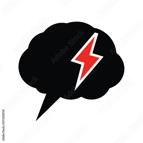 Silhouette of a brain with lightning bolt for creativity intelligence and mental power theme