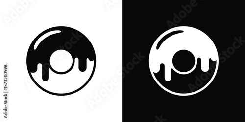 Donut Icon Set Drip Glaze, Circle, Hole Black and White Food Symbol Graphics