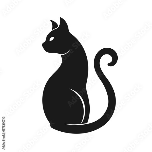 Silhouette of a cat sitting with curled tail for pet lovers animal care and feline beauty