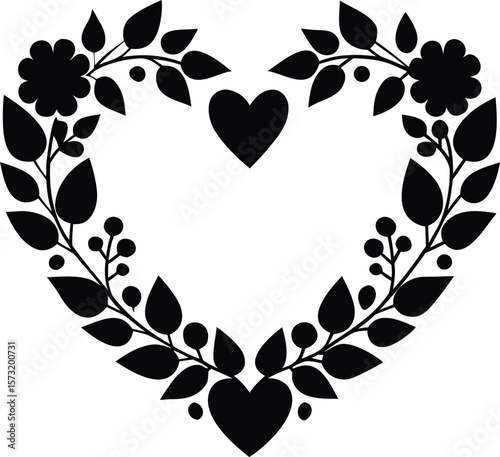 Foto Heart filled wreath silhouette with romantic love theme