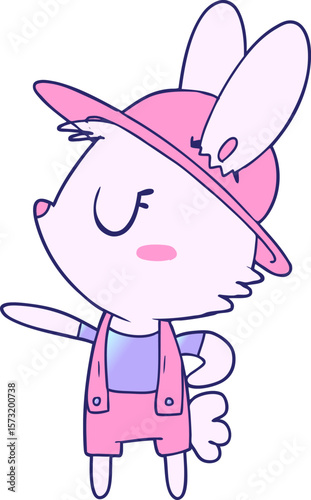 cartoon rabbit construction worker in bright neon color