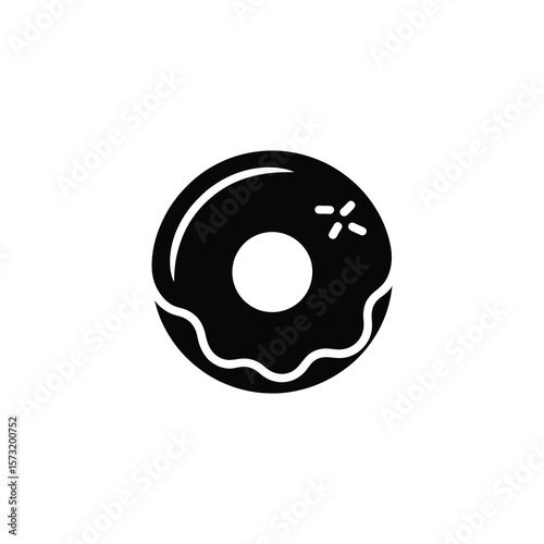 Donut with Sprinkles Icon, Glyph Style, Minimalist Design on Transparent Background
