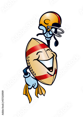 American football with smiling face celebrating a victory