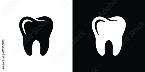 Inverted Contrast Molar Tooth Icon Design Element on a Split Background