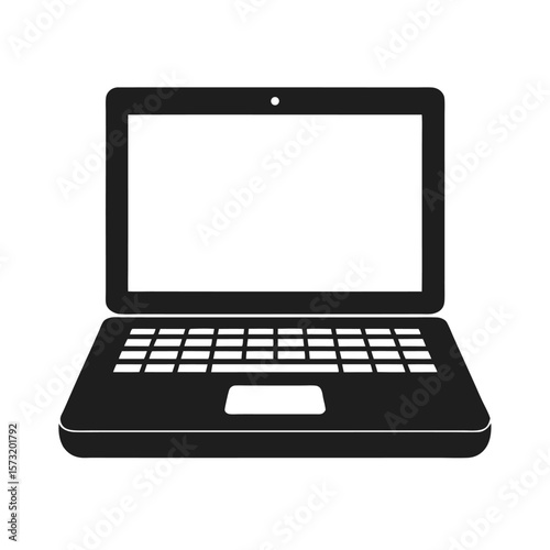 Laptop with open screen and keyboard silhouette for remote work tech and digital workspace