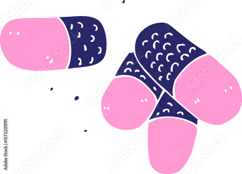 cartoon painkillers in bright neon color