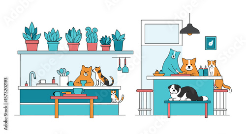 Adorable Pets Get Pampered at the Grooming Salon Enjoying a Relaxing Spa Day Experience Together