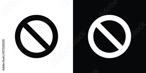 Prohibition Icon Black Circle, Diagonal Line, Negative Space, Warning Design