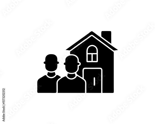 creative details Outline People and House Icon (Urbanization) vector illustration