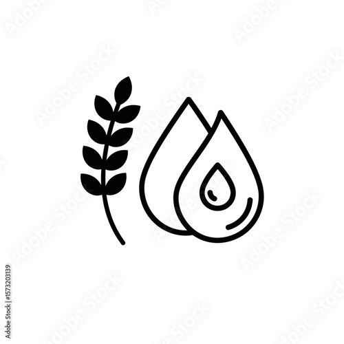 Wheat stalk and two drops in a minimalist design silhouette