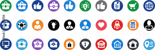 set of blue buttons and b2b icons.