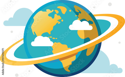Stylized earth with orbit ring and clouds
