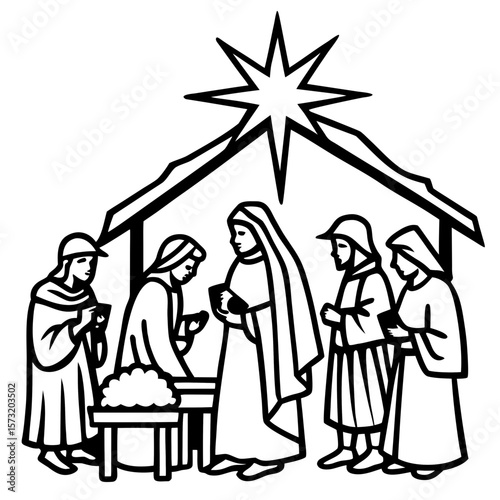 A beautifully detailed nativity set, with hand-painted figurines and a glowing star above