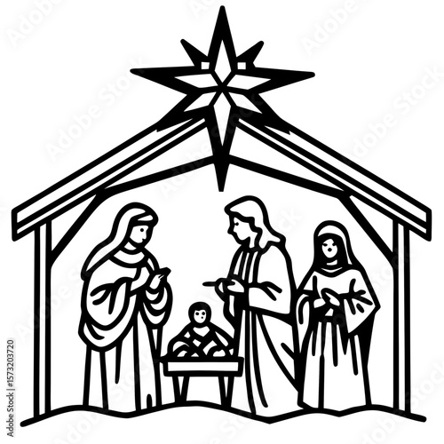 A beautifully detailed nativity set, with hand-painted figurines and a glowing star above