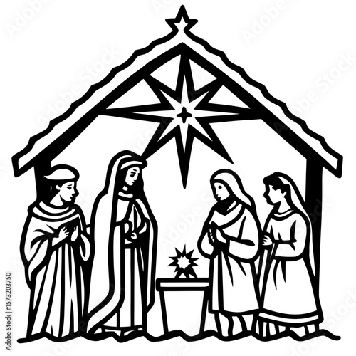 A beautifully detailed nativity set, with hand-painted figurines and a glowing star above