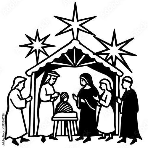 A beautifully detailed nativity set, with hand-painted figurines and a glowing star above