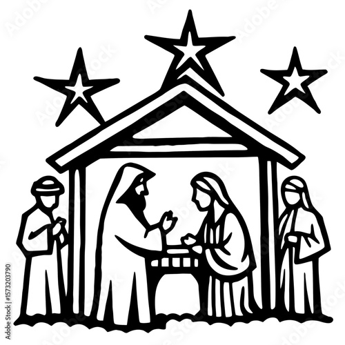 A beautifully detailed nativity set, with hand-painted figurines and a glowing star above