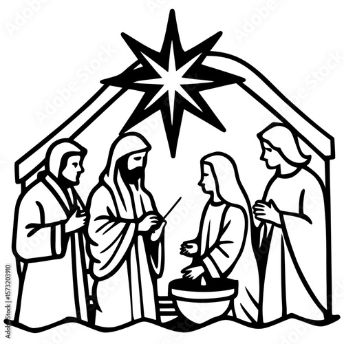A beautifully detailed nativity set, with hand-painted figurines and a glowing star above