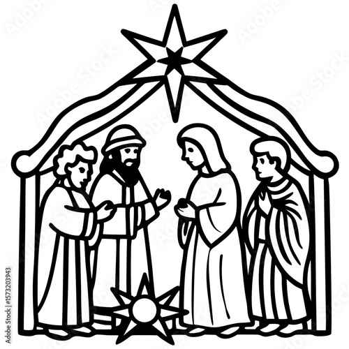 A beautifully detailed nativity set, with hand-painted figurines and a glowing star above