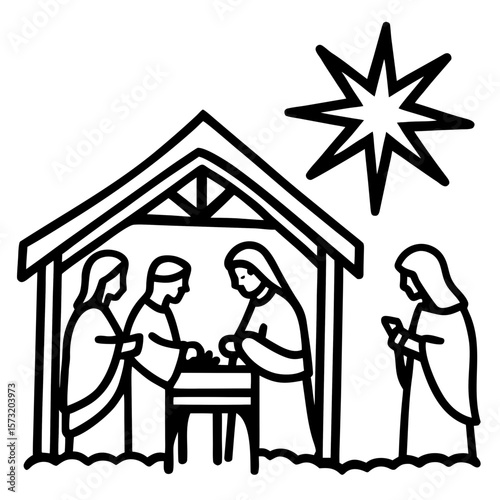 A beautifully detailed nativity set, with hand-painted figurines and a glowing star above