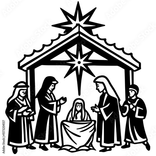 A beautifully detailed nativity set, with hand-painted figurines and a glowing star above