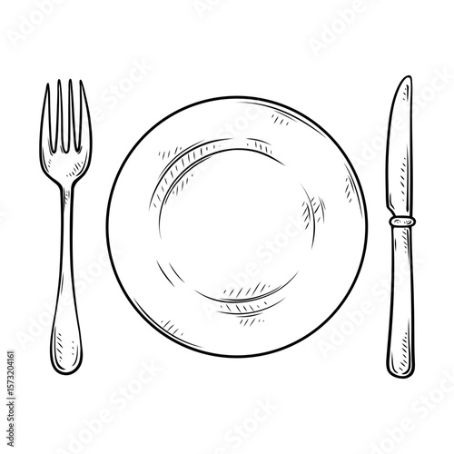 line art drawing illustration of a tableware