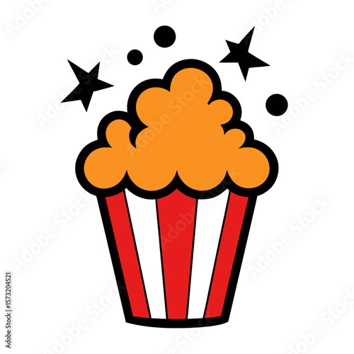 Retro Popcorn Bucket Exploding Graphic Illustration