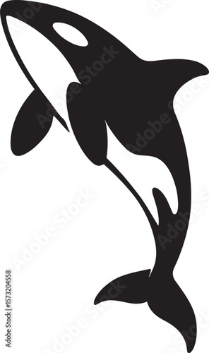 Orca silhouette dynamic sea illustration, Powerful leaping whale line art
