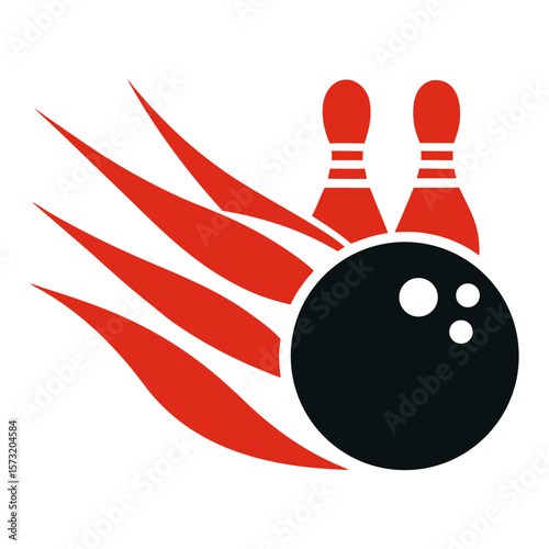 Retro Bowling Ball Striking Pins Graphic Illustration