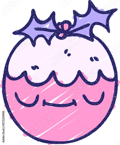 Christmas Pudding Chalk Drawing in bright neon color