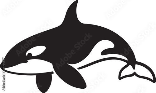 Minimal orca whale design black white, Clean silhouette of ocean creature