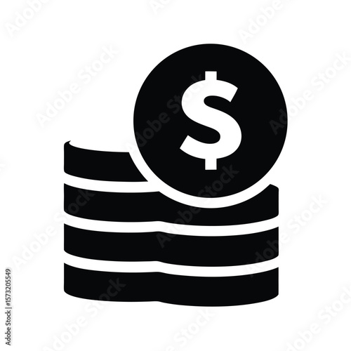Coin stack with dollar sign silhouette for finance wealth saving investment and economy