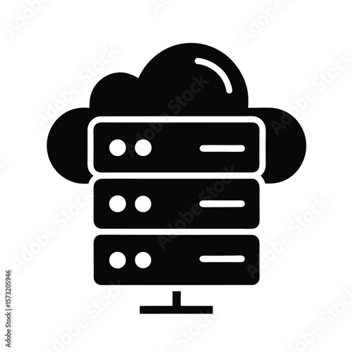Server rack with cloud above silhouette for web hosting cloud computing and data center