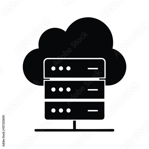 Silhouette of cloud server rack icon for technology database and digital network system