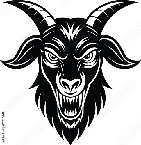 Tribal goat head vector illustration suitable for a wild animal tattoo or mascot art drawing, decorative, expression, aggressive, classic