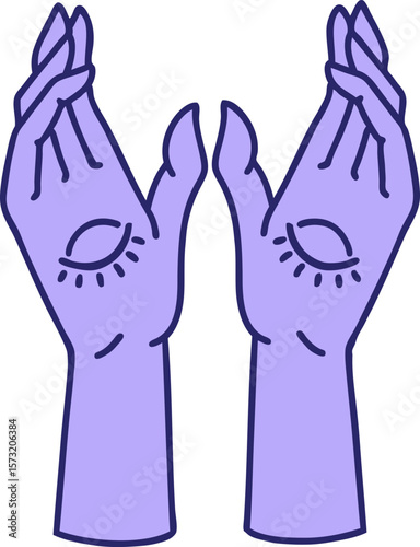 tattoo in traditional style of mystic hands in bright neon color