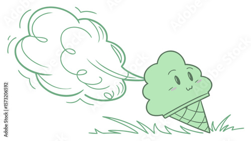 Cartoon ice cream cone with cloud illustration for dessert lovers and sweet treat graphic design projects