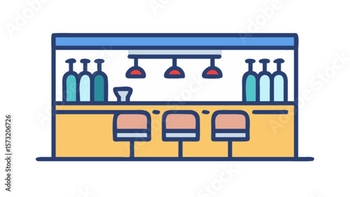 Bar counter with stools and liquor bottles vector illustration for bar and pub related designs
