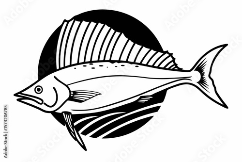 Silhouette of a Mahi Fish with Dorsal Fin marine life ocean