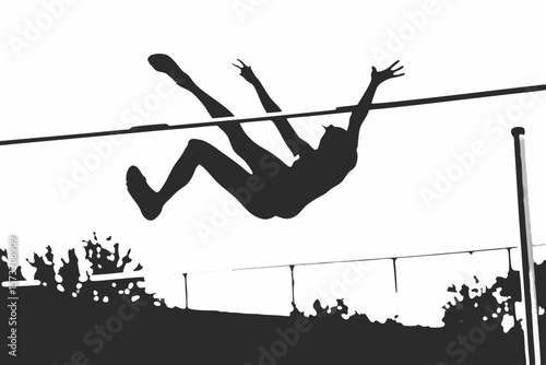 Silhouette of athlete clearing high jump bar sports track and field