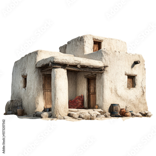 Traditional adobe house with rustic charm on a transparent background
