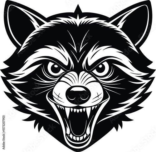 A striking vector illustration of a wolf head, suitable for a tattoo or mascot, embodies the wild spirit of this canine predator, iconic, edgy, cool, stylized, intense