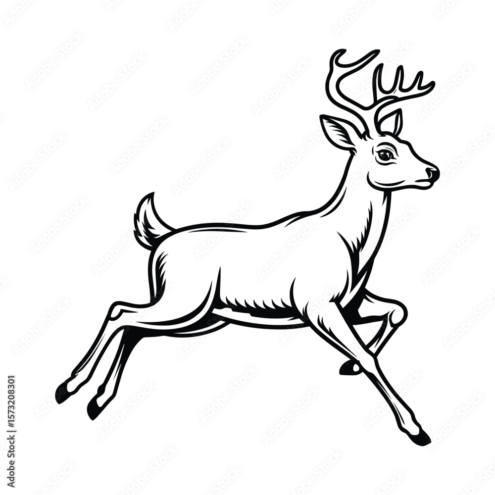 Fototapeta premium Powerful Jumping Deer in Bold Line Design