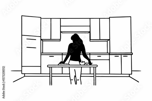 Silhouette of person preparing food in modern kitchen vector