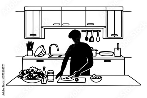 Person chopping food in a kitchen cooking