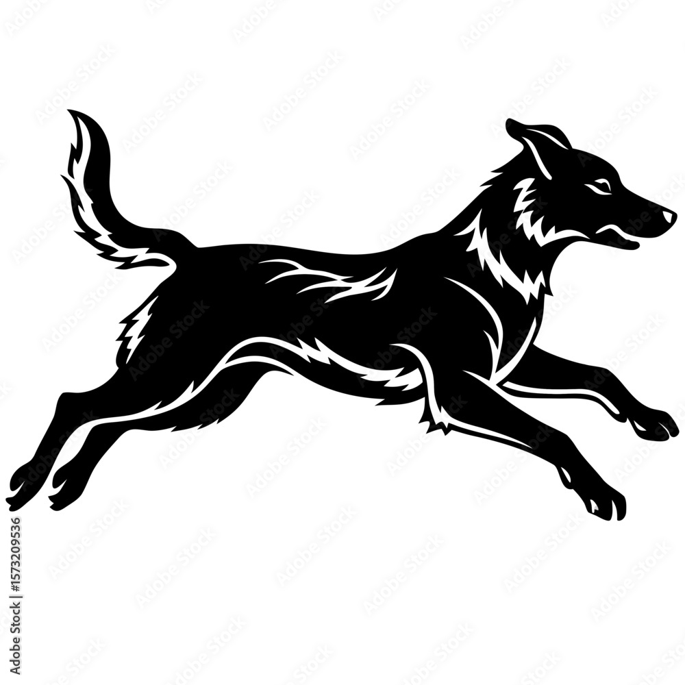 Fototapeta premium Dynamic black silhouette of a running dog with flowing mane