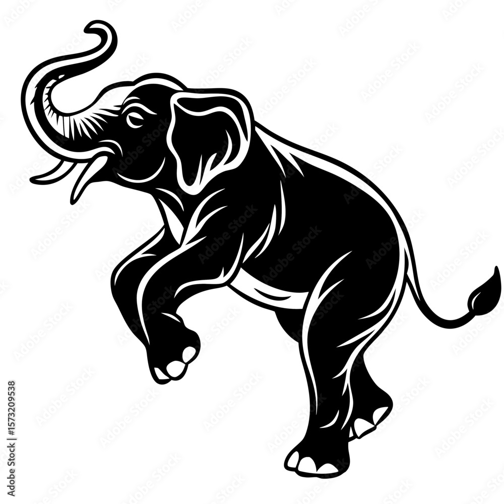Obraz premium Powerful elephant rearing up with trunk raised silhouette