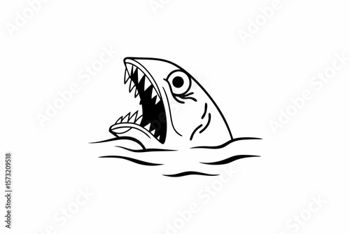 Piranha with open mouth and sharp teeth emerging from water fish