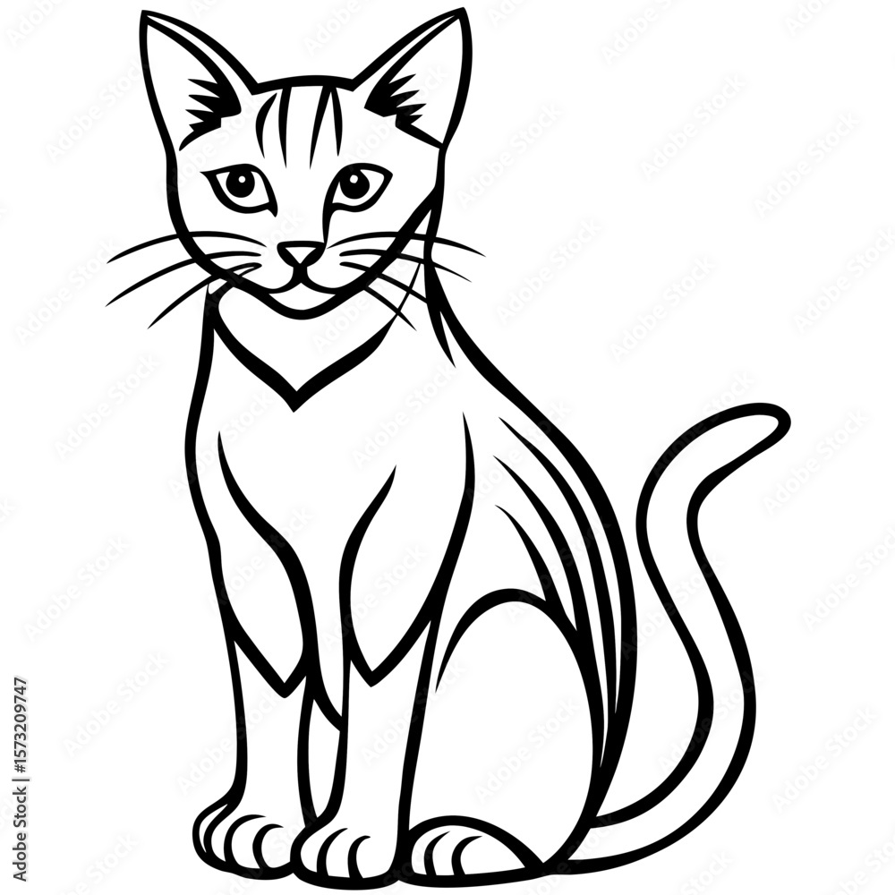 Obraz premium Elegant sitting cat with striking lines and whiskers silhouette